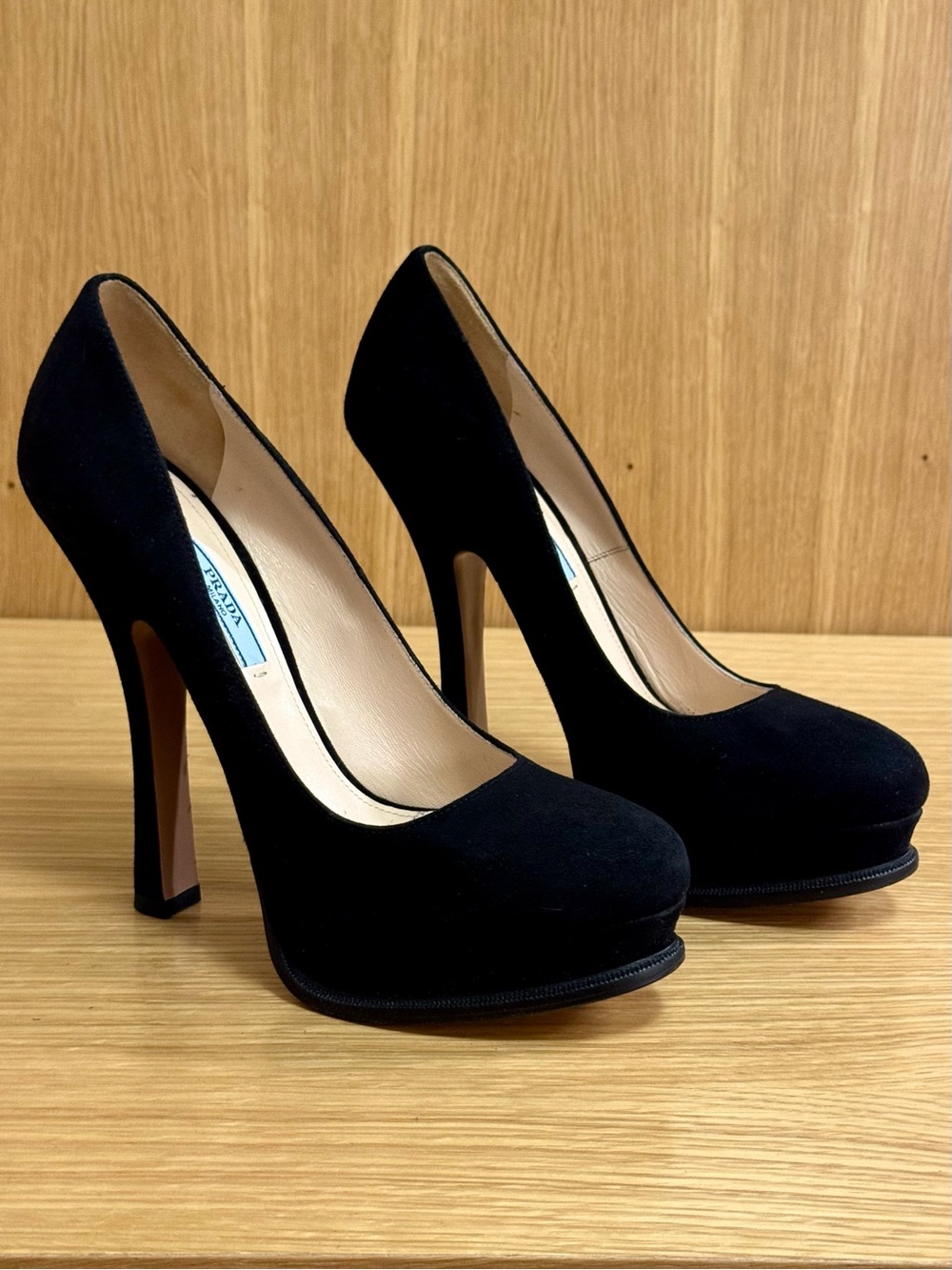 Prada Calzature Donna Black Suede High Heel Platform Pump, EU 38.5 / US 8.5